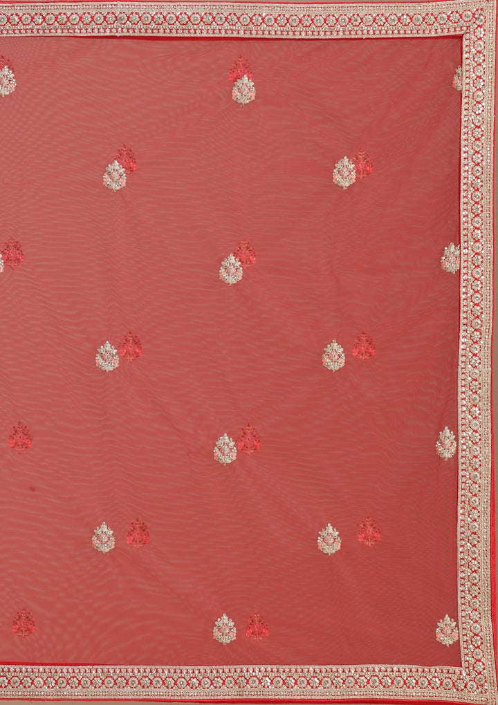 Red Cording Net Semi-Stitched Lehenga