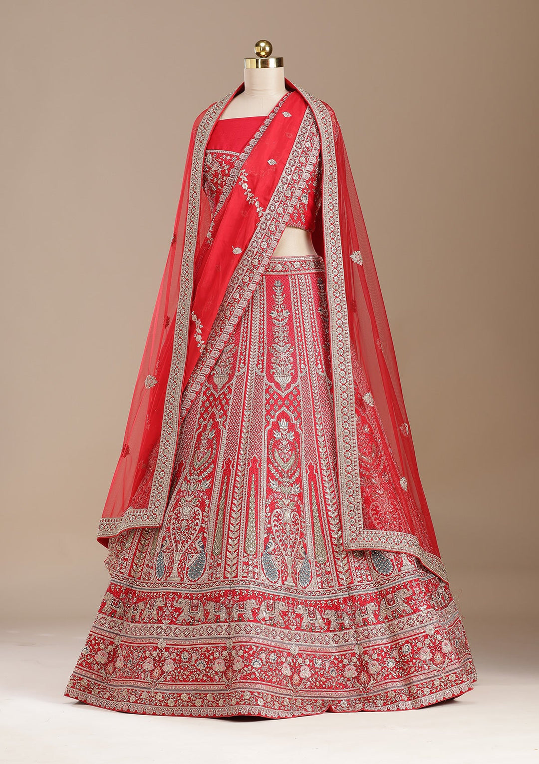 Red Cording Net Readymade Lehenga-koskii