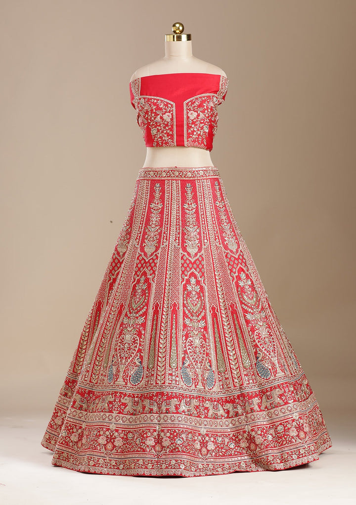 Red Cording Net Readymade Lehenga-koskii