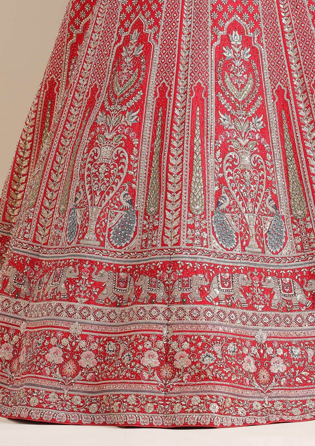 Red Cording Net Semi-Stitched Lehenga