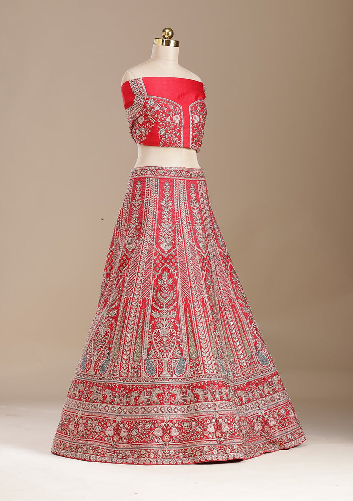 Red Cording Net Readymade Lehenga-koskii