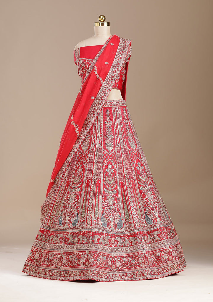 Red Cording Net Readymade Lehenga-koskii