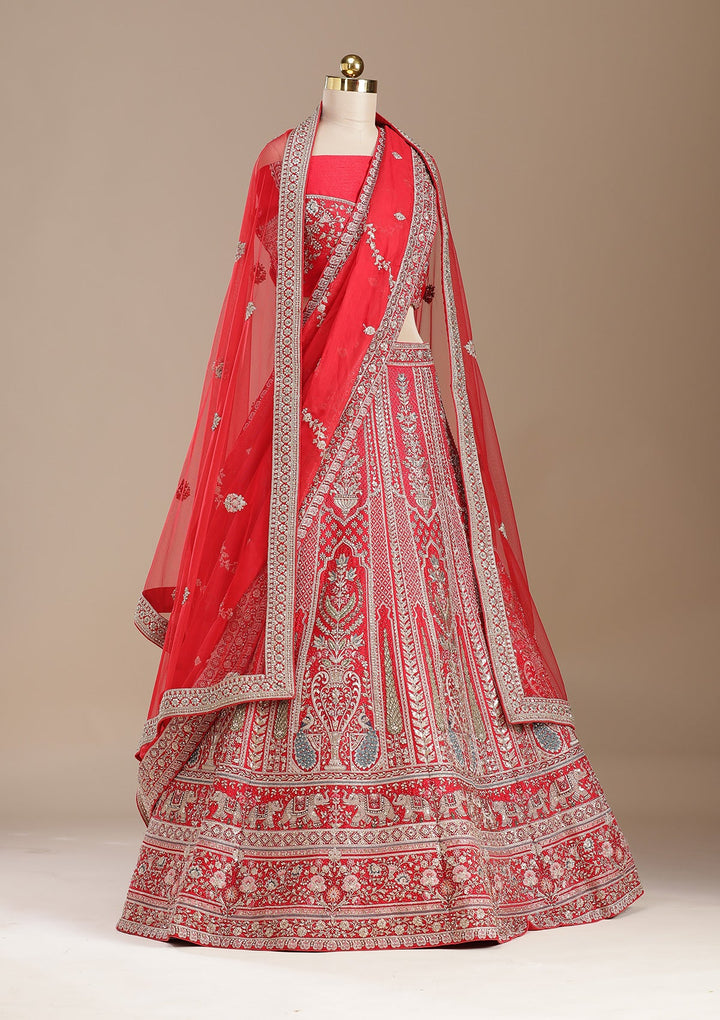 Red Cording Net Readymade Lehenga-koskii