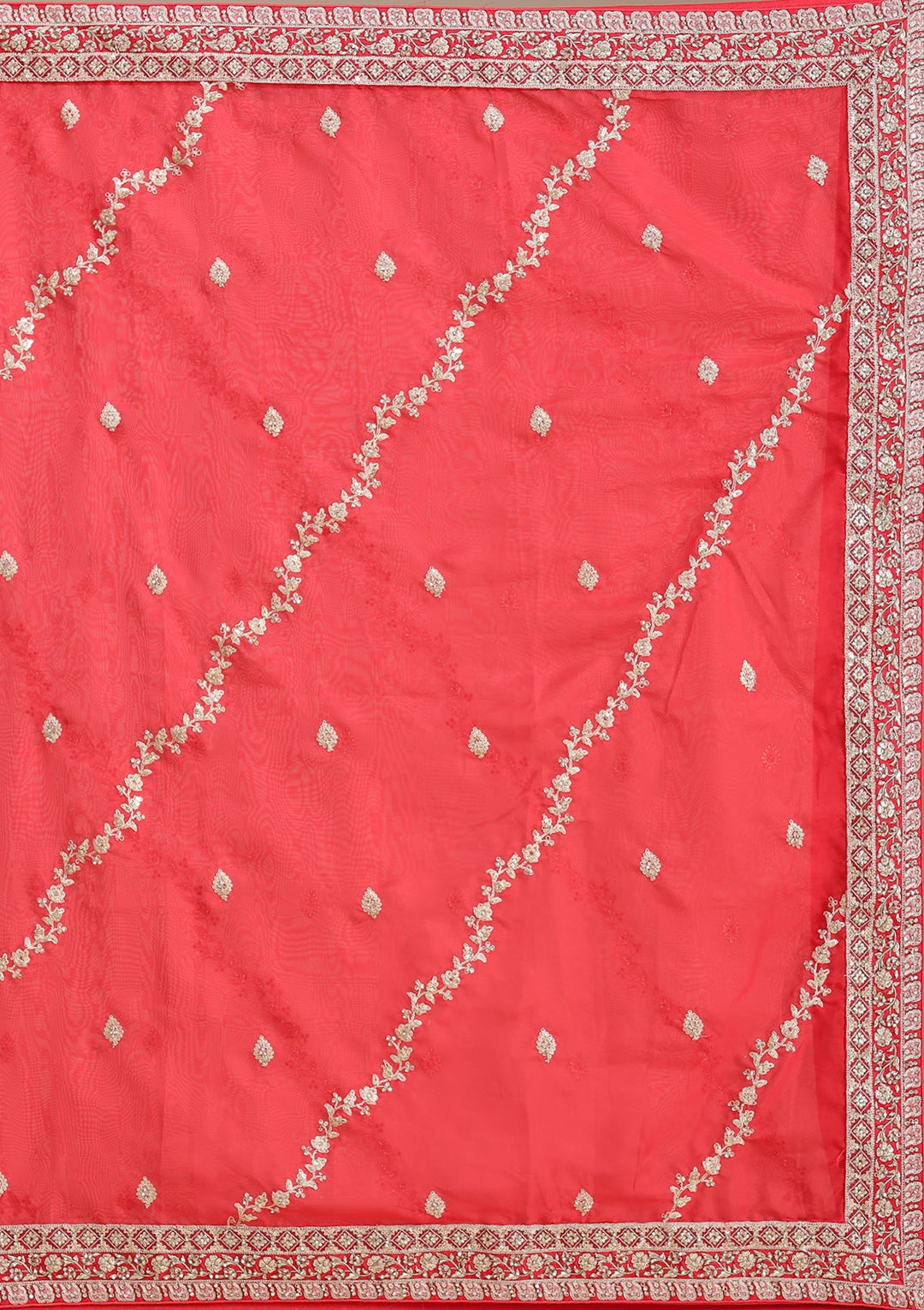 Red Cording Net Semi-Stitched Lehenga