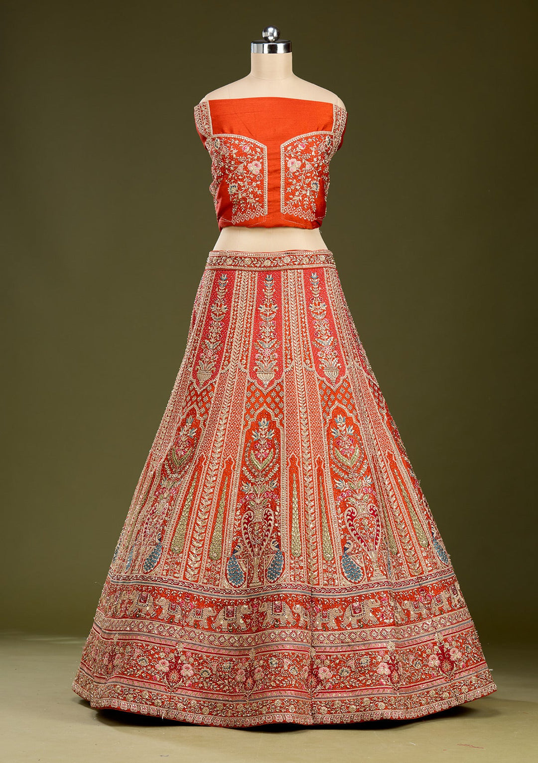 Rust Cording Net Readymade Lehenga