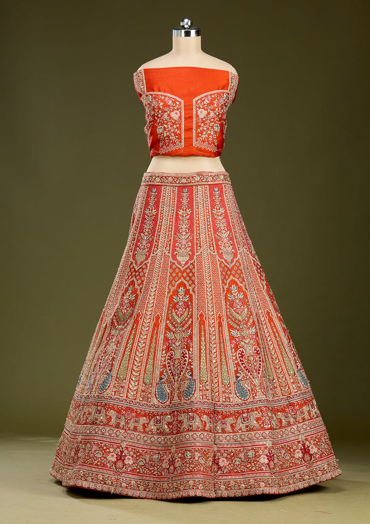 Rust Cording Net Readymade Lehenga