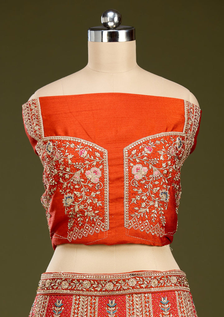 Rust Cording Net Readymade Lehenga