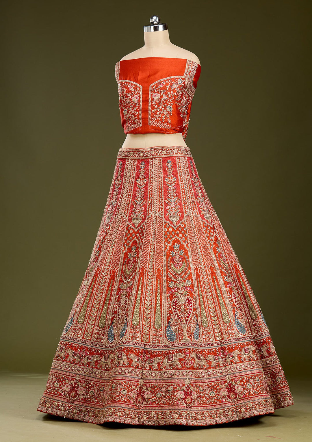 Rust Cording Net Readymade Lehenga
