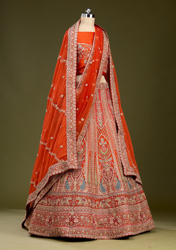 Rust Cording Net Readymade Lehenga