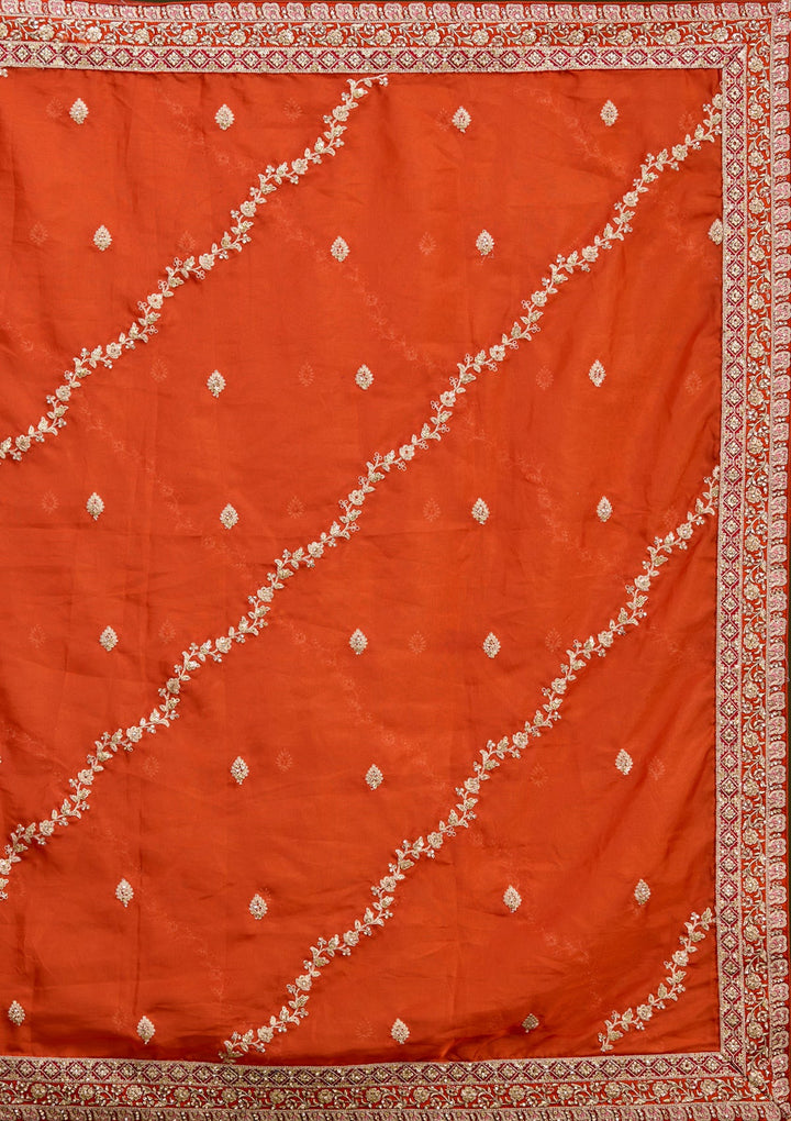 Rust Cording Net Readymade Lehenga