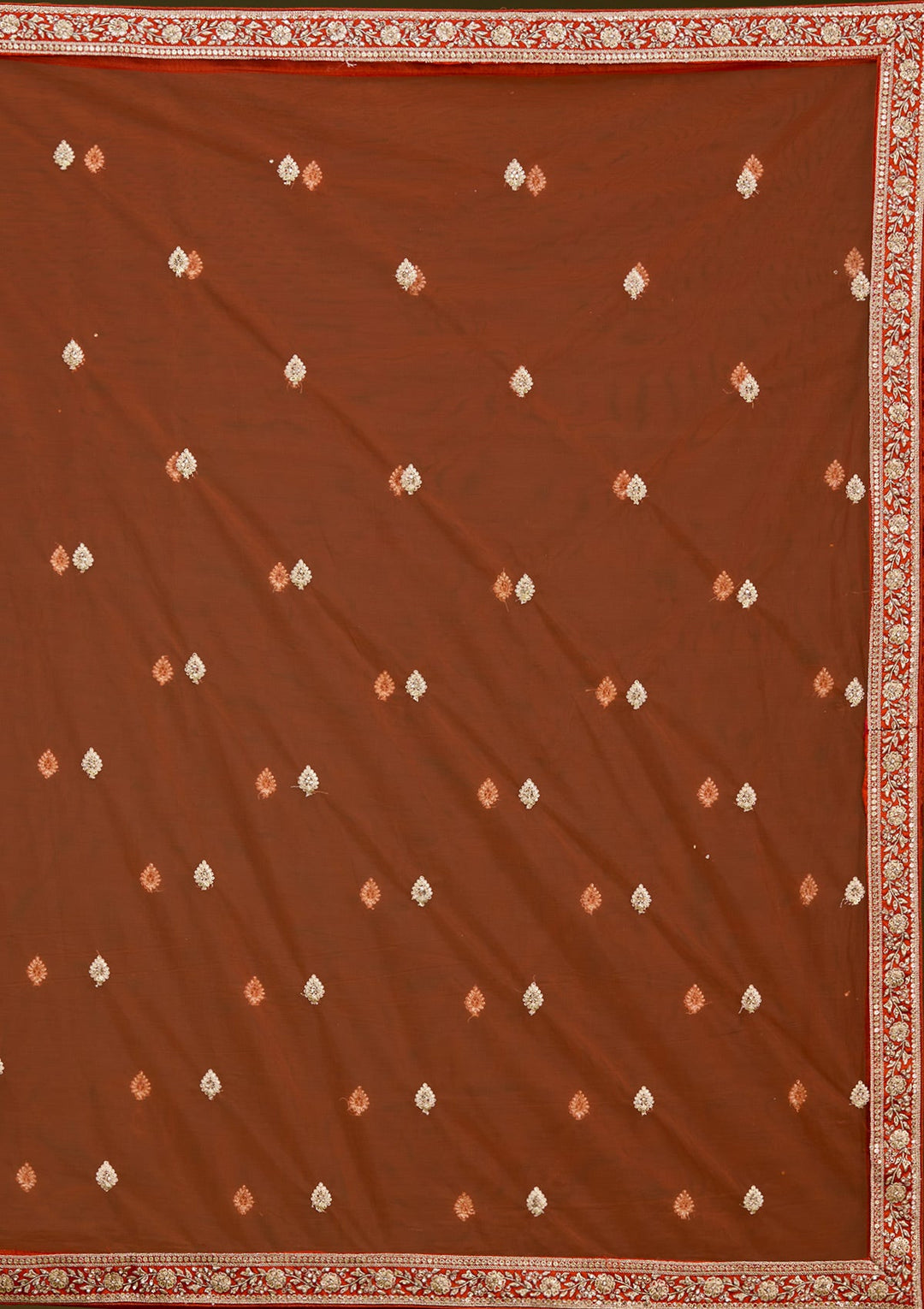 Rust Cording Net Readymade Lehenga