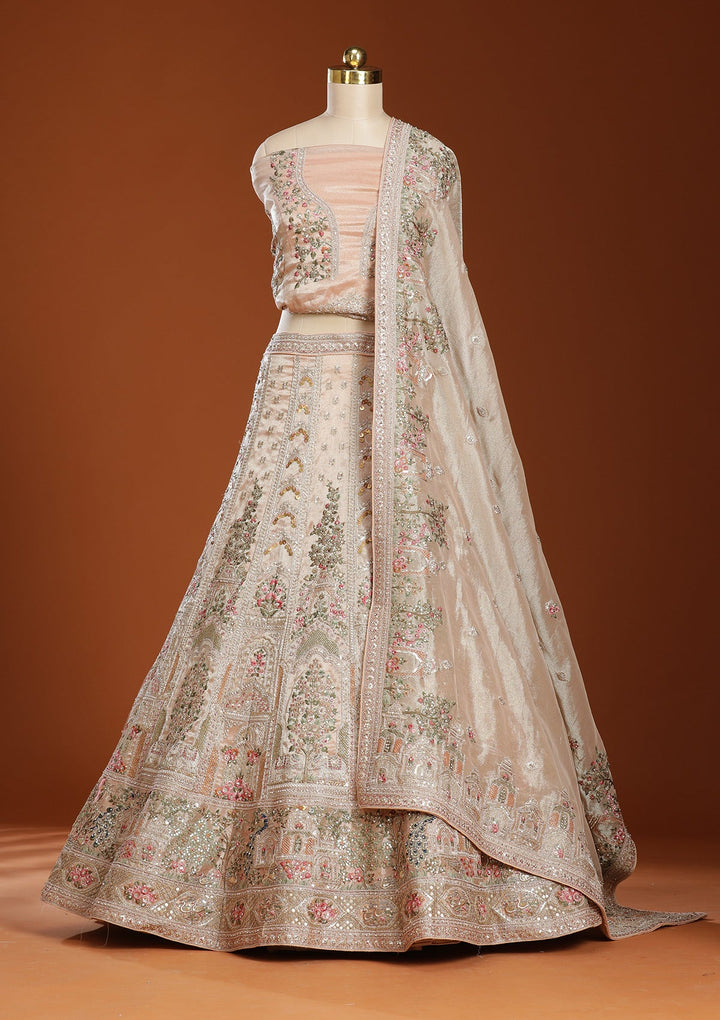 Beige Zariwork (Gold) Shimmer Readymade Lehenga
