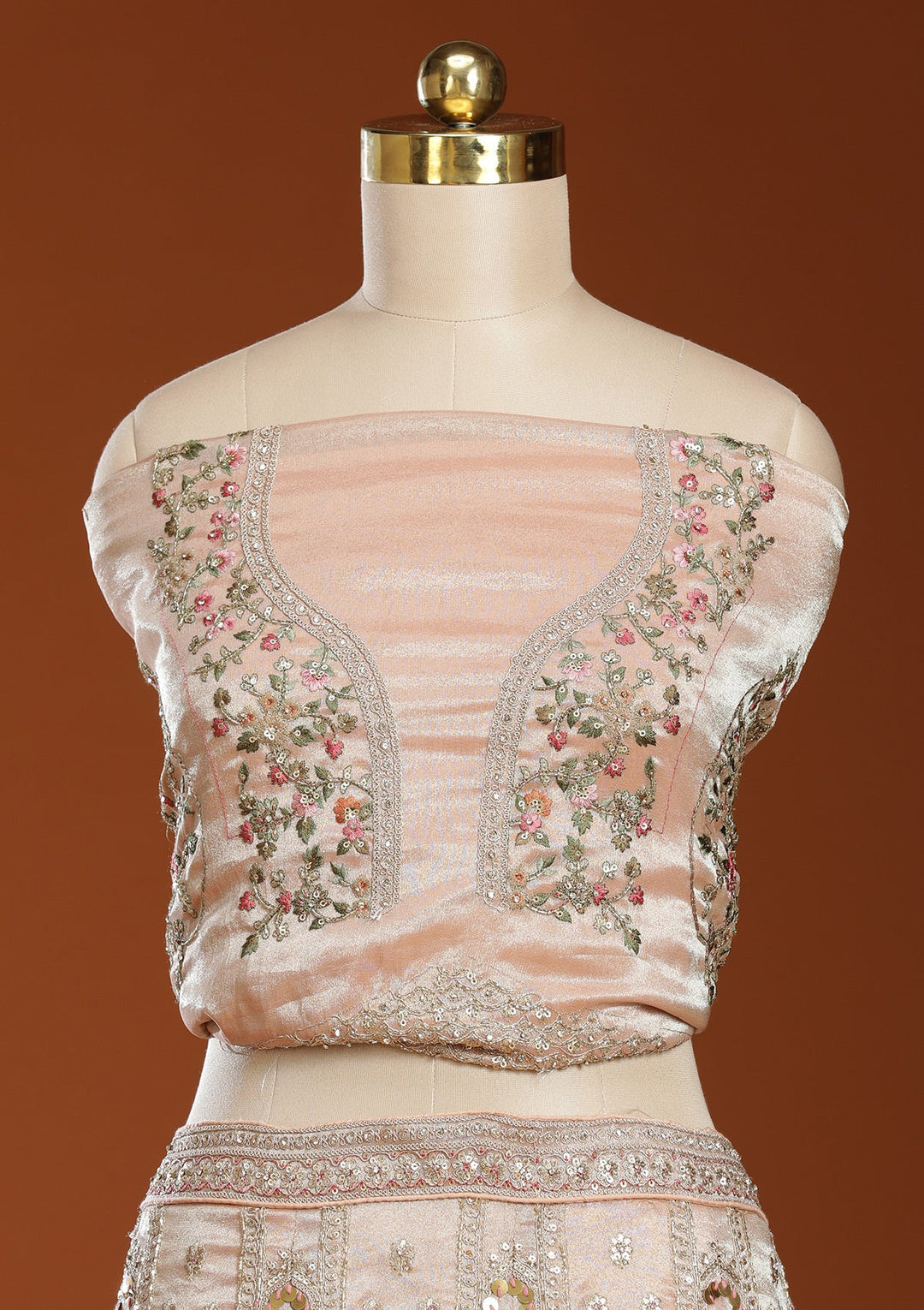 Beige Zariwork (Gold) Shimmer Readymade Lehenga