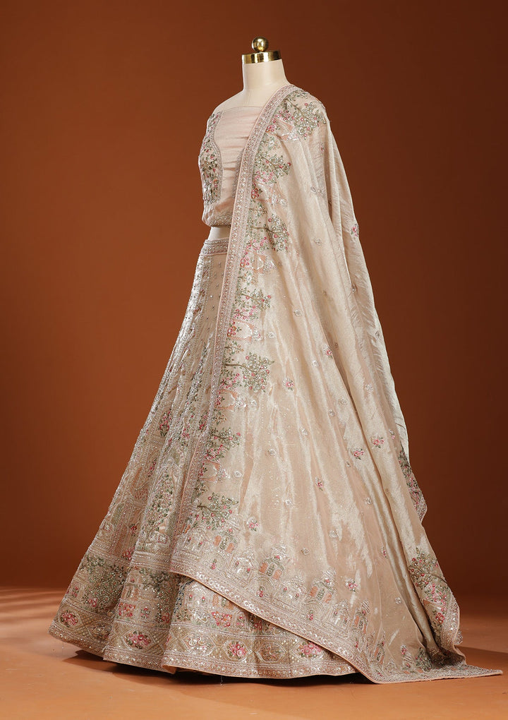 Beige Zariwork (Gold) Shimmer Readymade Lehenga