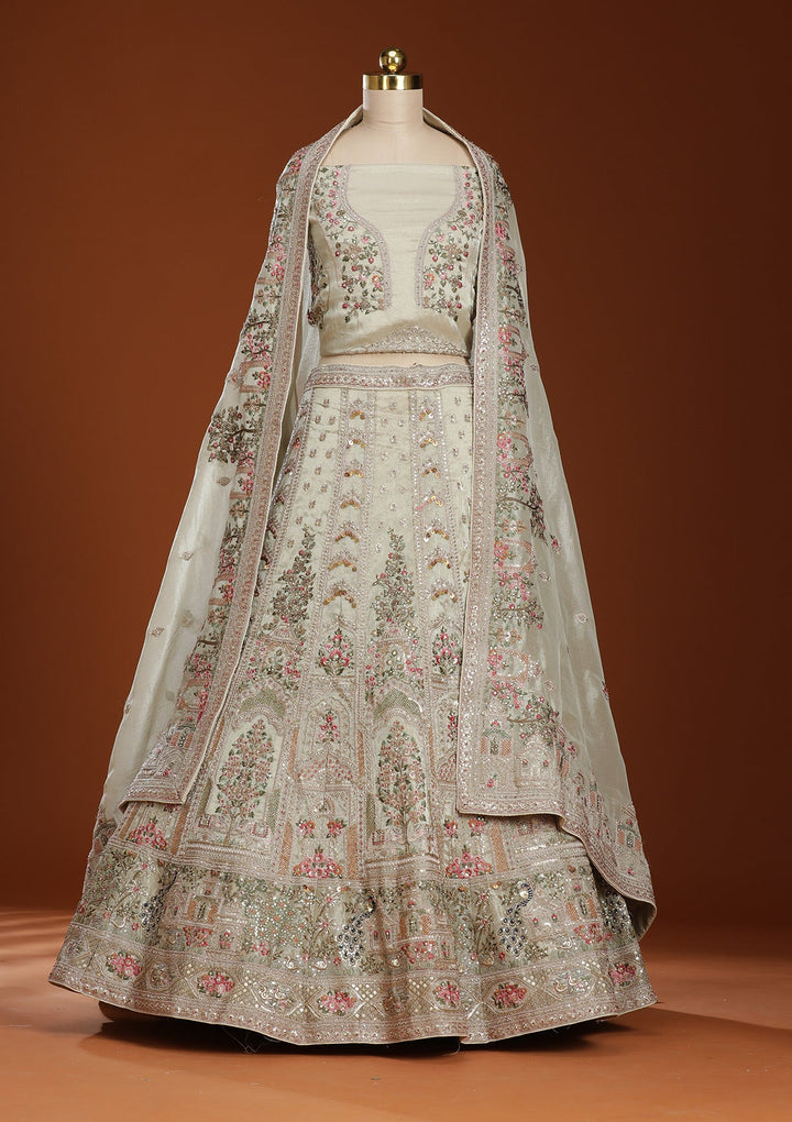 Pista Green Zariwork (Gold) Organza Readymade Lehenga