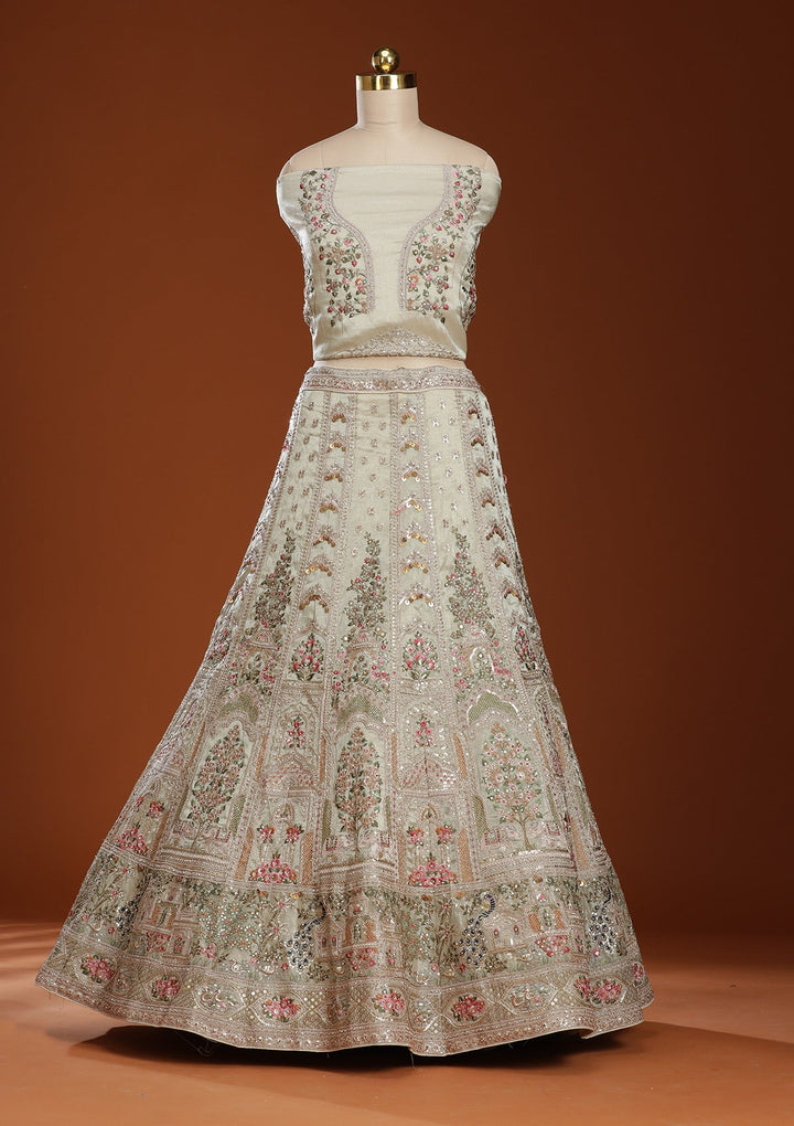 Pista Green Zariwork (Gold) Organza Readymade Lehenga