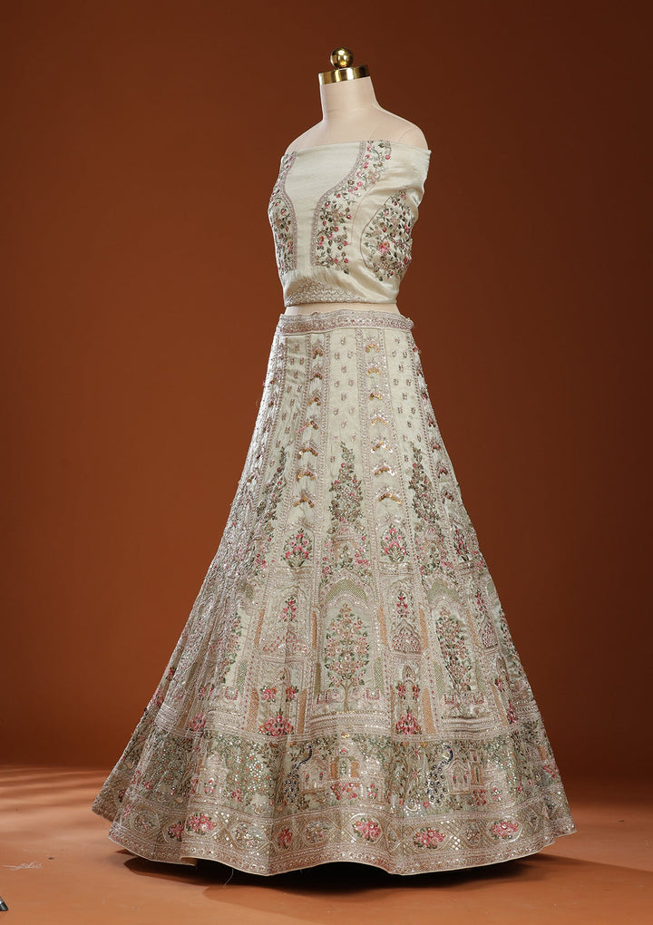 Pista Green Zariwork (Gold) Organza Readymade Lehenga