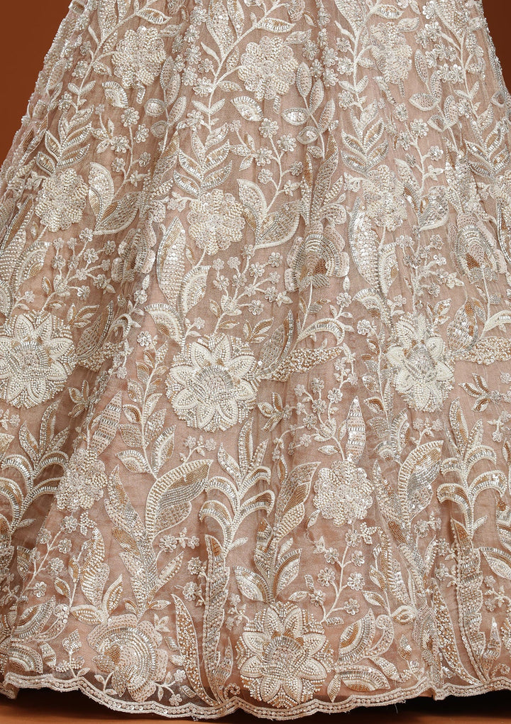 Pink Threadwork Organza Readymade Lehenga-koskii