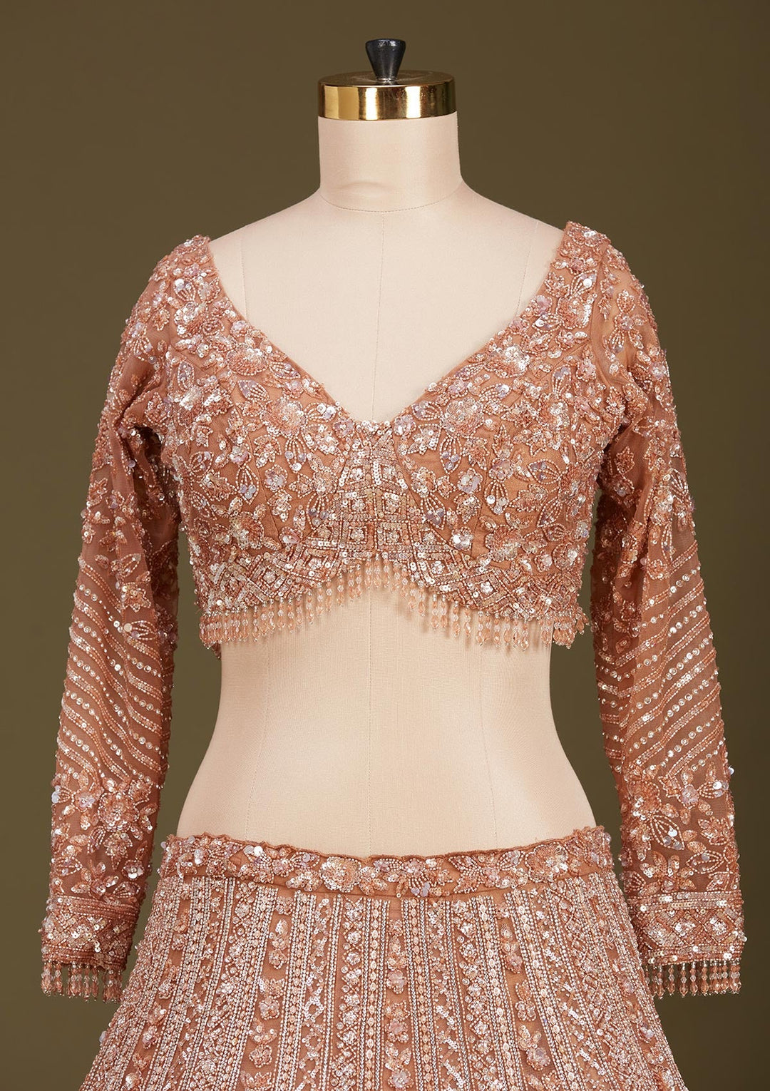 Copper Sequins Net Readymade Lehenga