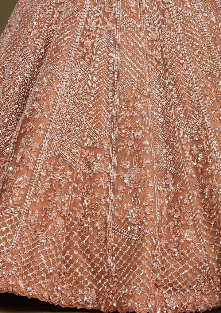 Copper Sequins Net Readymade Lehenga