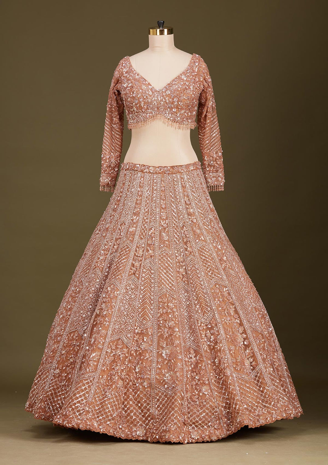 Copper Sequins Net Readymade Lehenga
