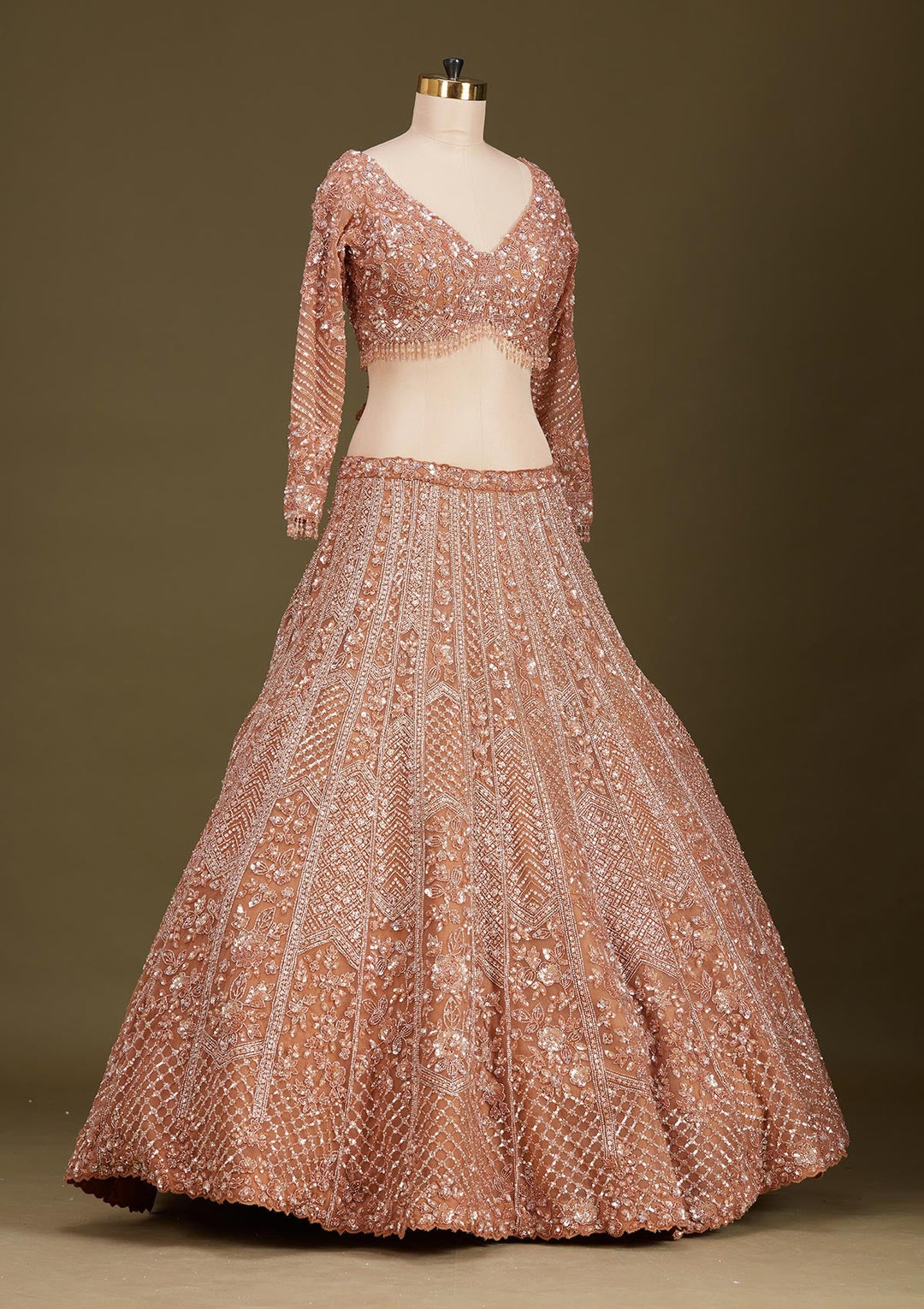 Copper Sequins Net Readymade Lehenga