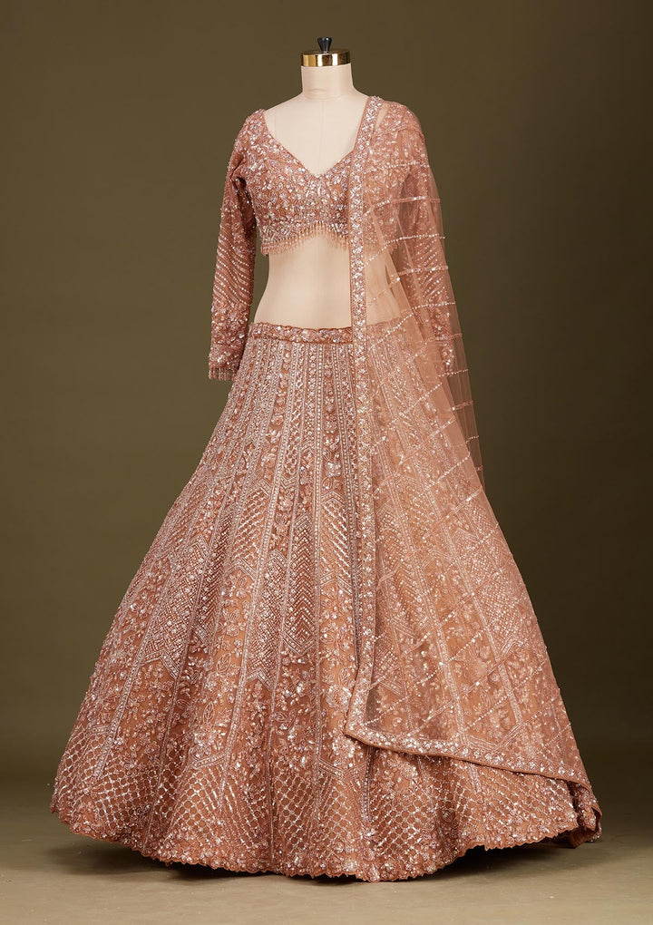 Copper Sequins Net Readymade Lehenga