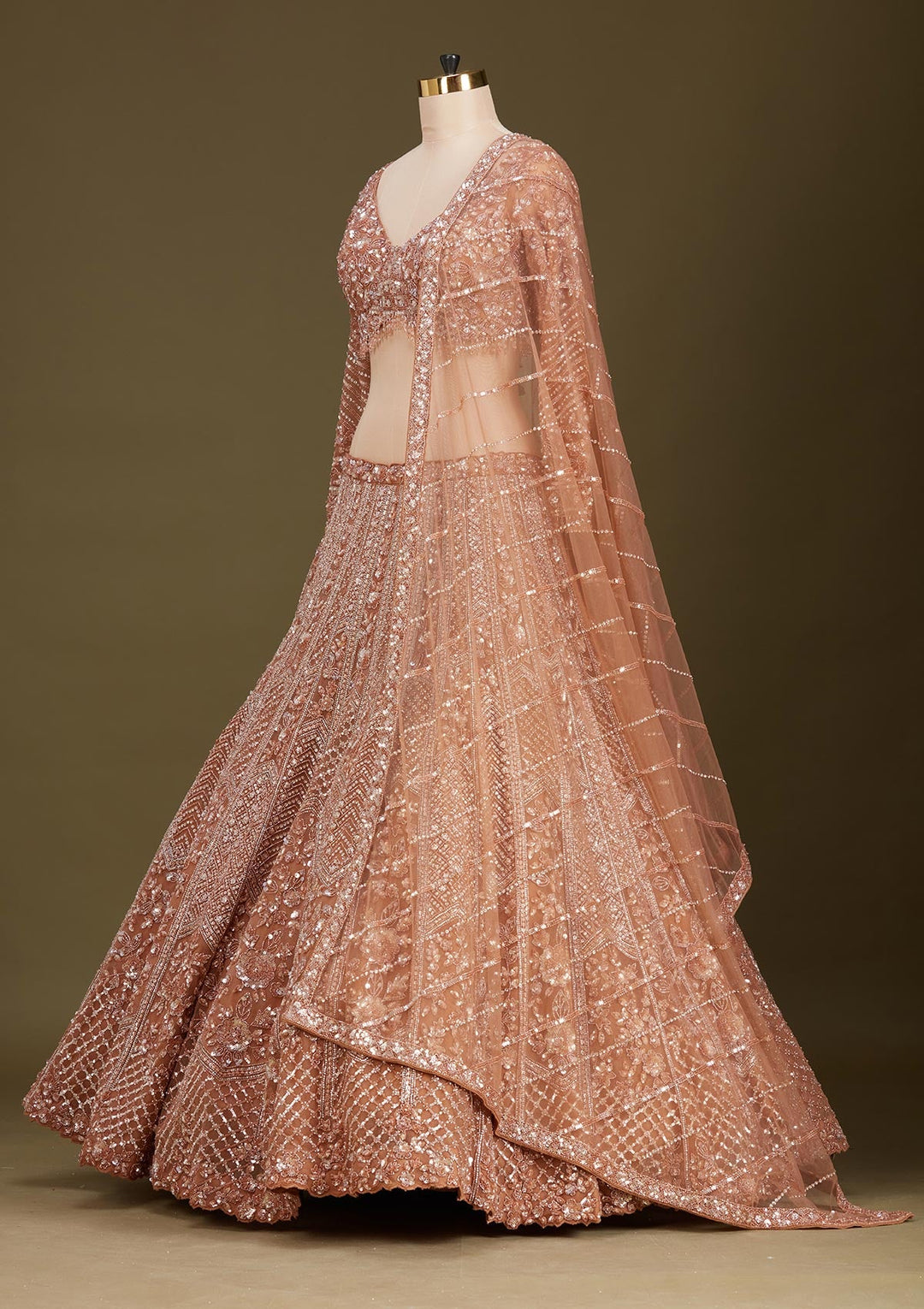 Copper Sequins Net Readymade Lehenga