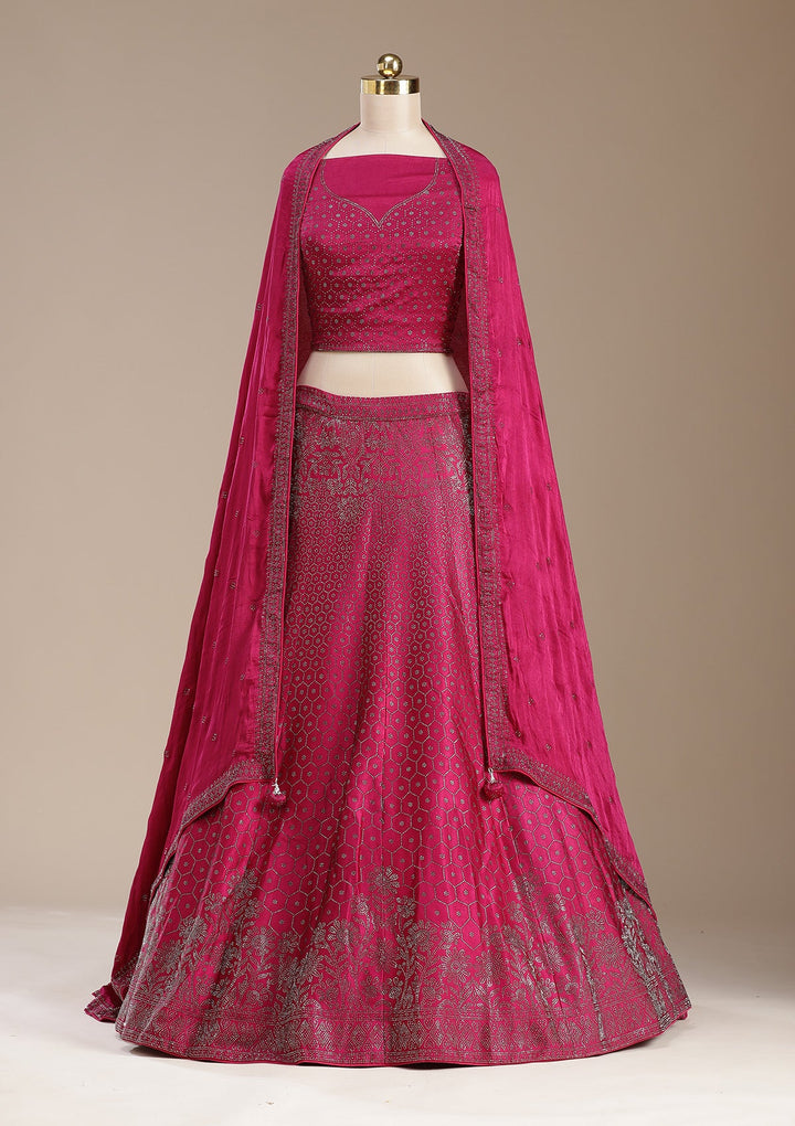 Rani Pink Sequins Semi Crepe Semi-Stitched Lehenga