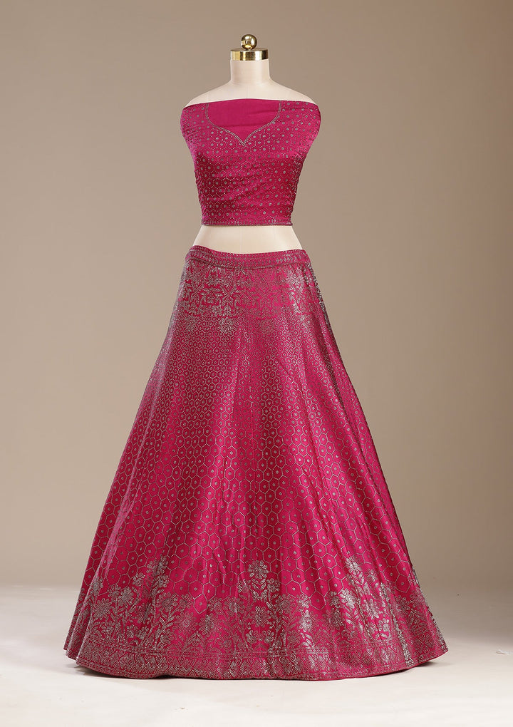Rani Pink Sequins Semi Crepe Semi-Stitched Lehenga