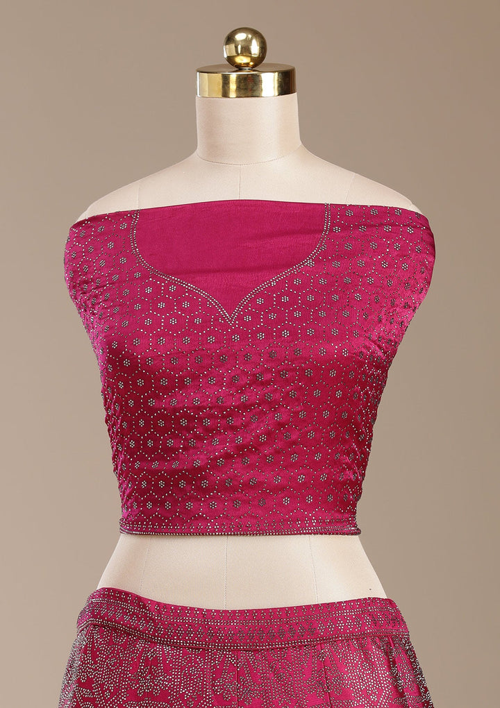 Rani Pink Sequins Semi Crepe Semi-Stitched Lehenga
