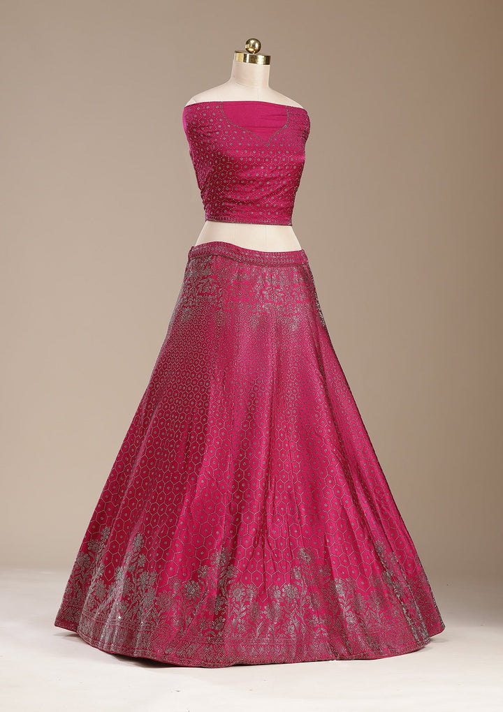 Rani Pink Sequins Semi Crepe Semi-Stitched Lehenga