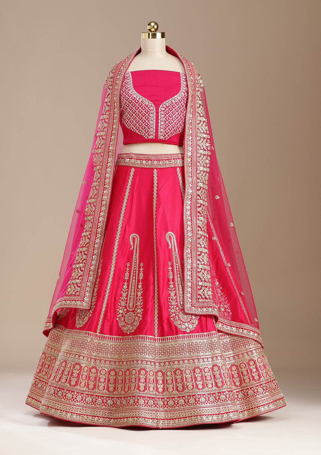 Rani Pink Cording Raw Silk Readymade Lehenga-koskii