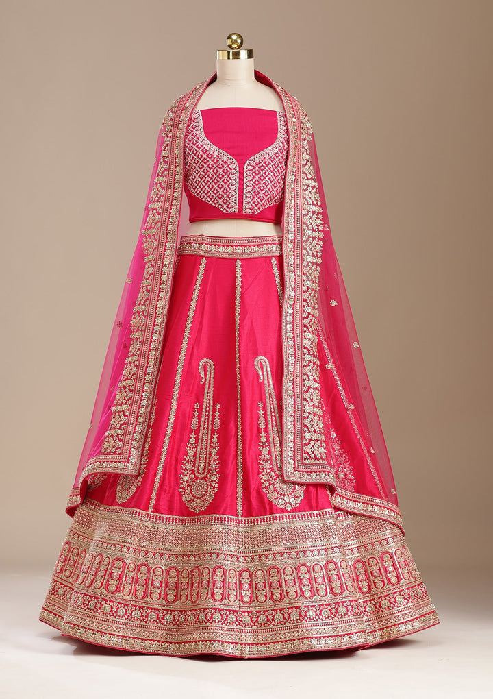 Rani Pink Cording Raw Silk Readymade Lehenga-koskii