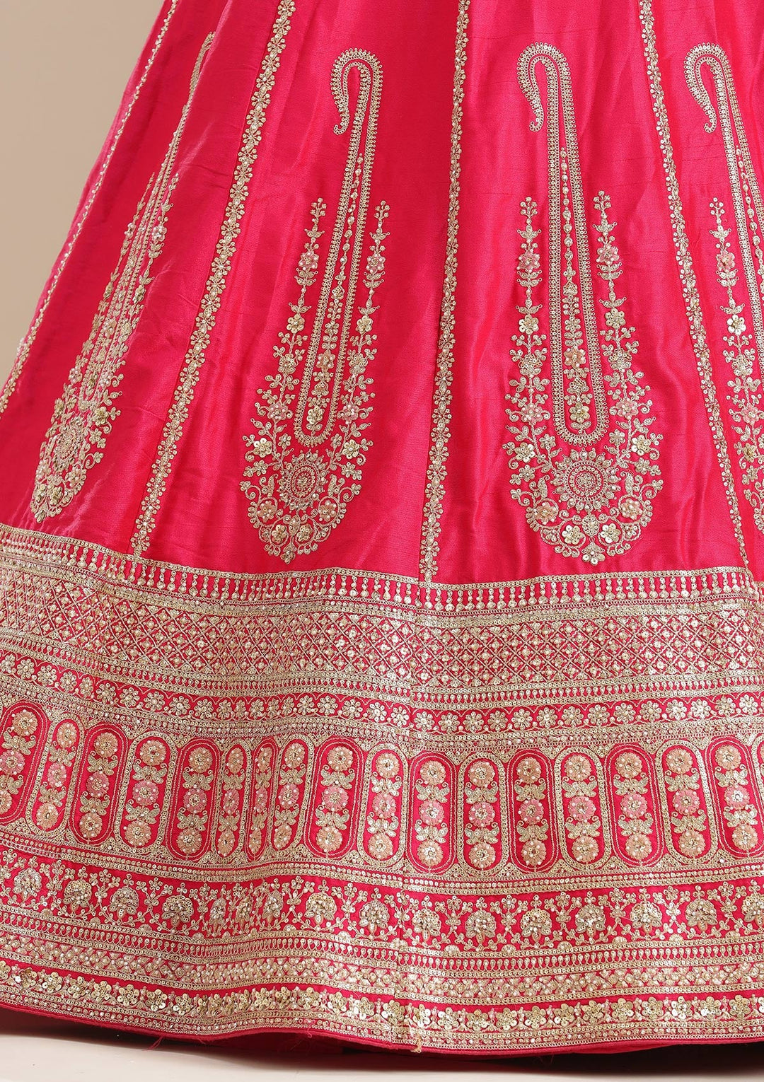Rani Pink Cording Raw Silk Semi-Stitched Lehenga