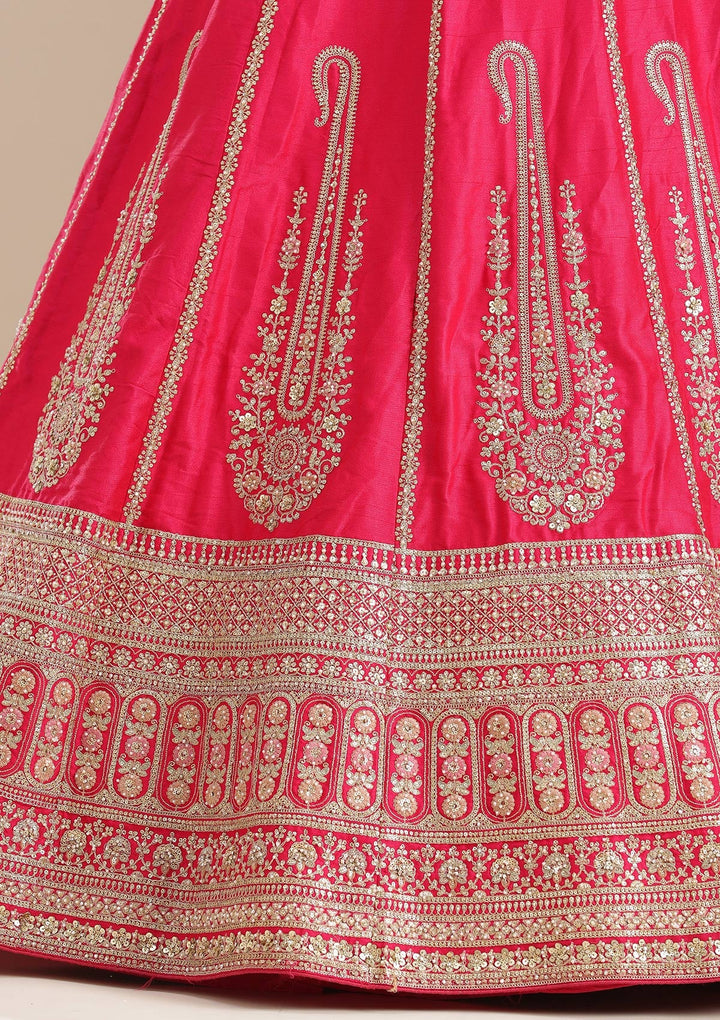Rani Pink Cording Raw Silk Semi-Stitched Lehenga
