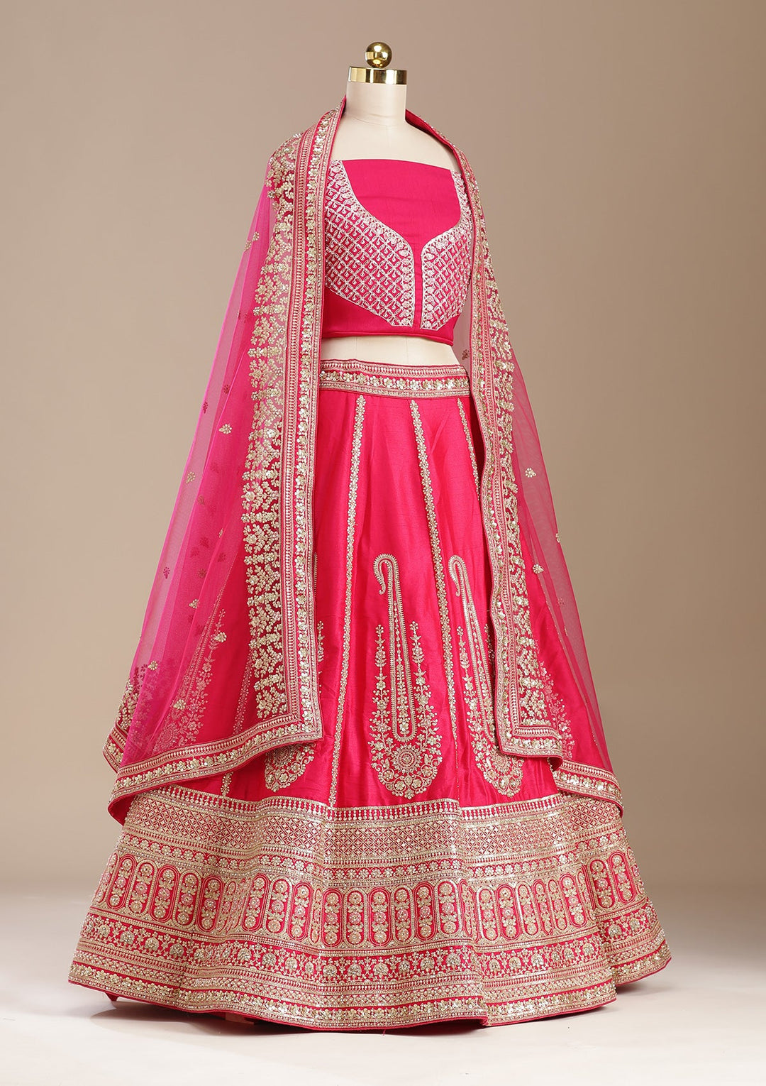 Rani Pink Cording Raw Silk Readymade Lehenga-koskii