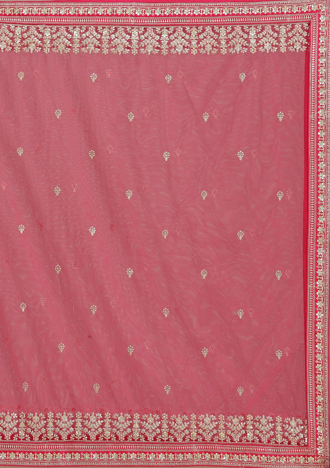 Rani Pink Cording Raw Silk Semi-Stitched Lehenga