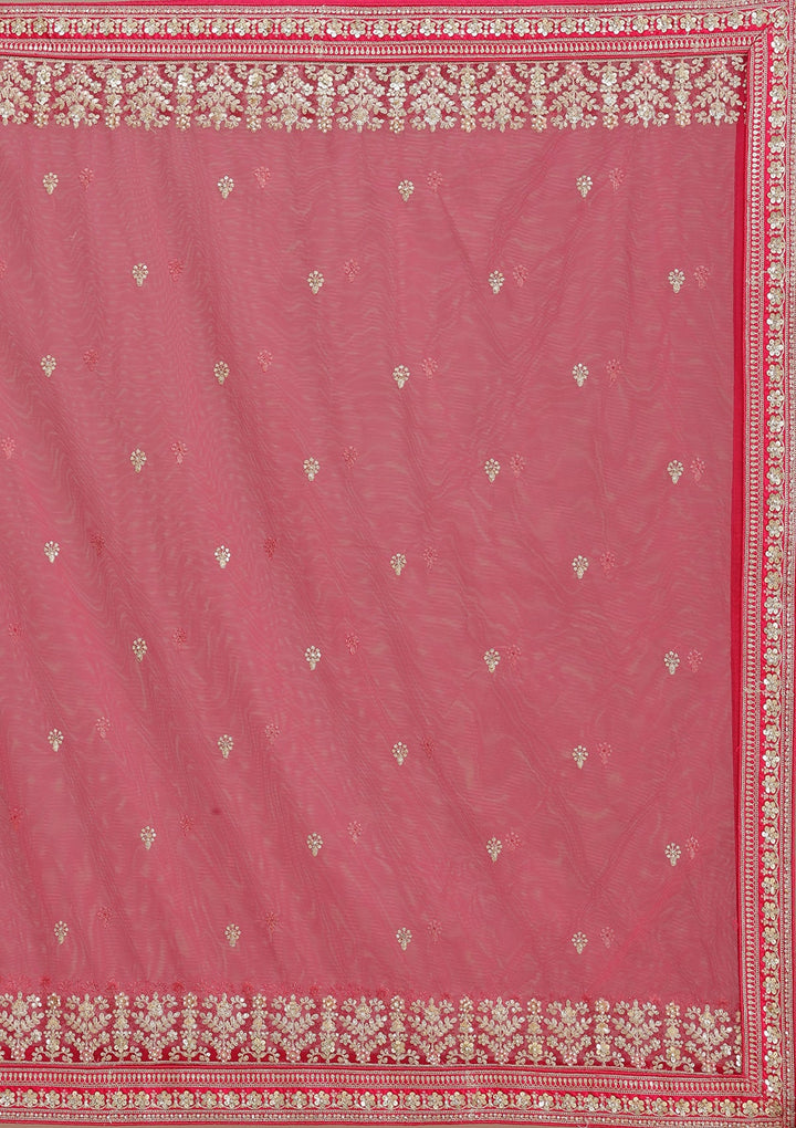 Rani Pink Cording Raw Silk Semi-Stitched Lehenga