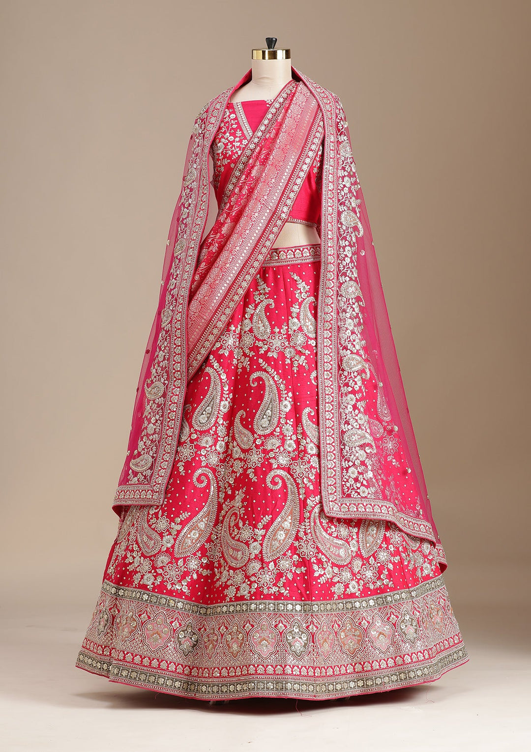 Rani Pink Cording Raw Silk Readymade Lehenga-koskii