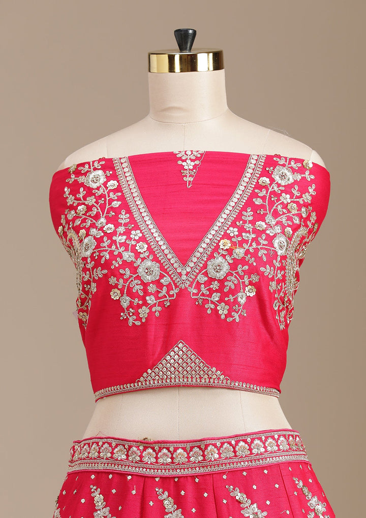 Rani Pink Cording Raw Silk Readymade Lehenga-koskii