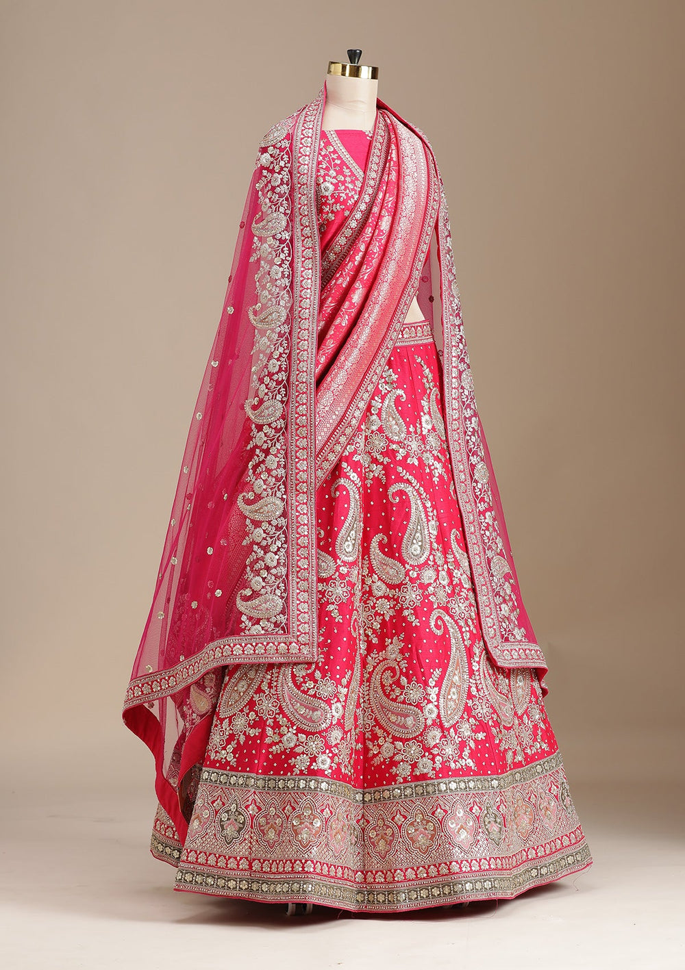 Rani Pink Cording Raw Silk Readymade Lehenga-koskii