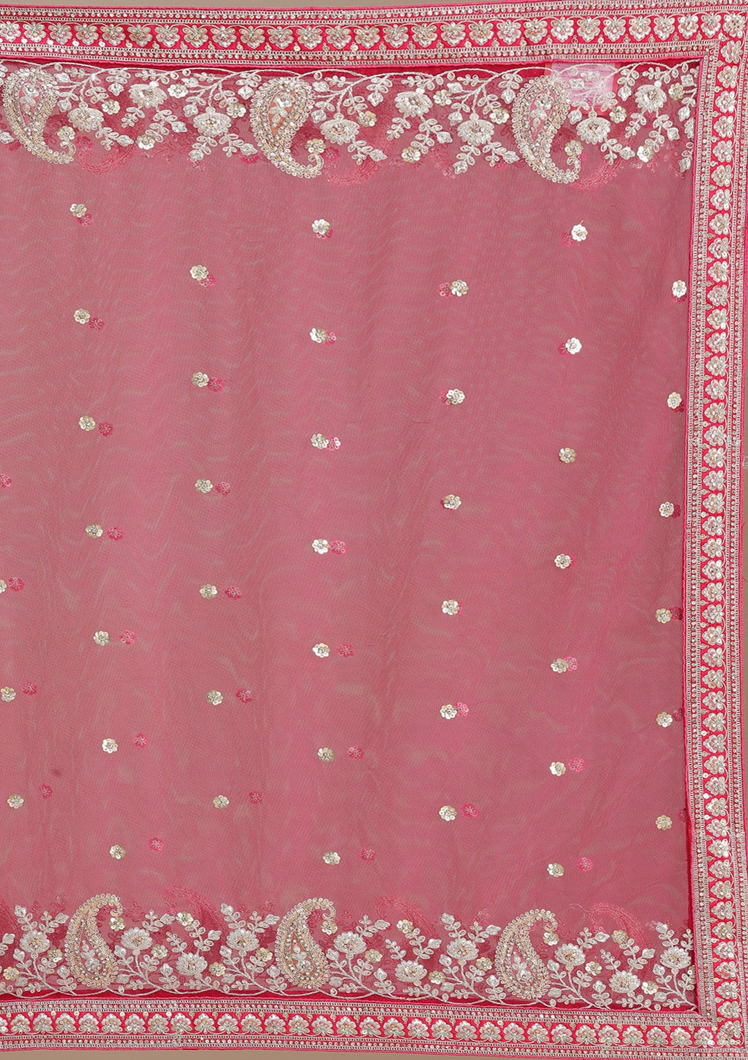 Rani Pink Cording Raw Silk Semi-Stitched Lehenga