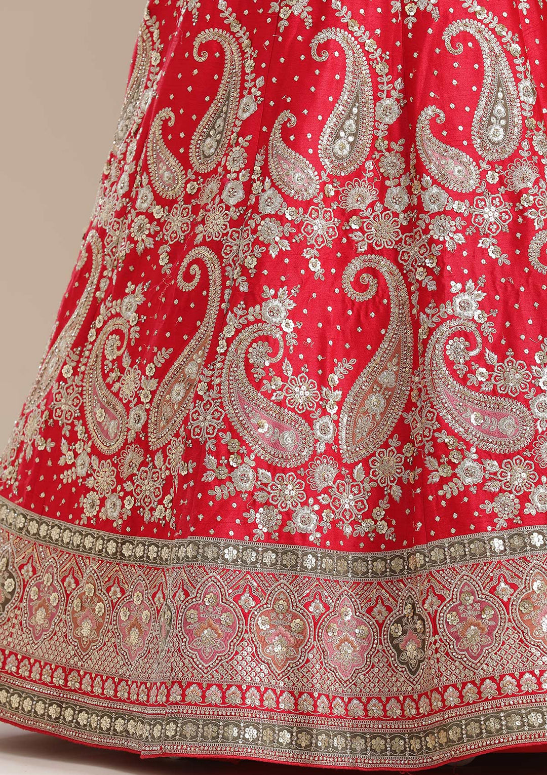 Red Cording Raw Silk Readymade Lehenga-koskii
