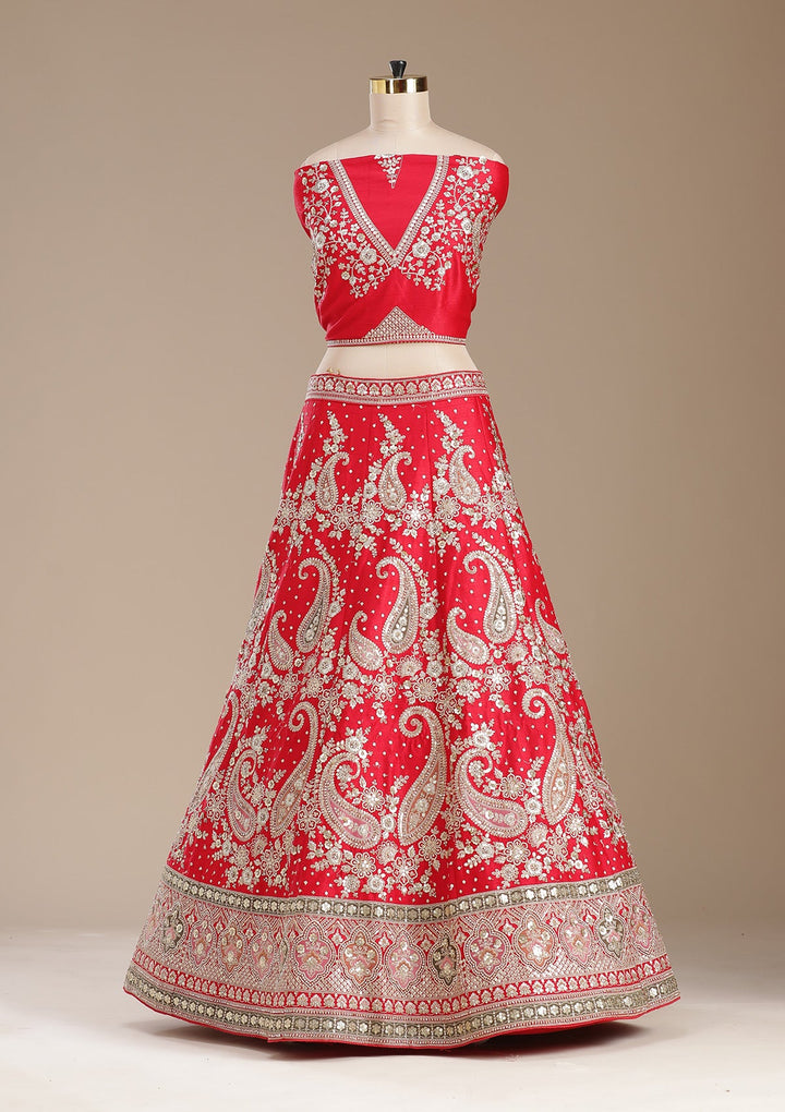 Red Cording Raw Silk Readymade Lehenga-koskii