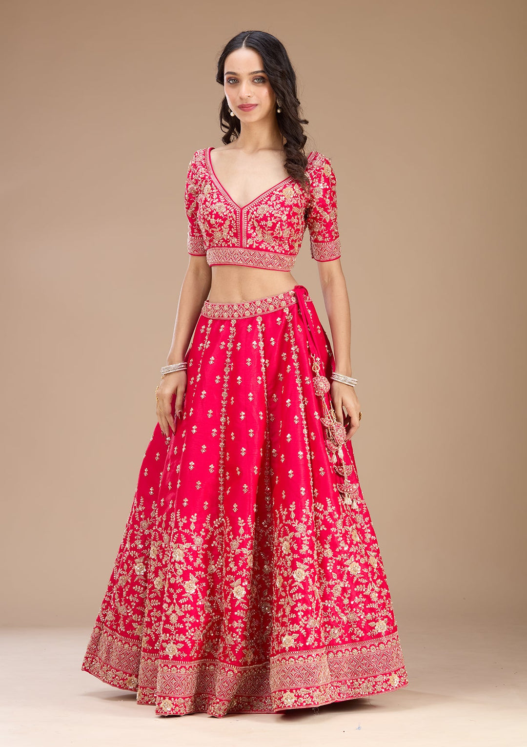 Rani Pink Zariwork Raw Silk Readymade Lehenga