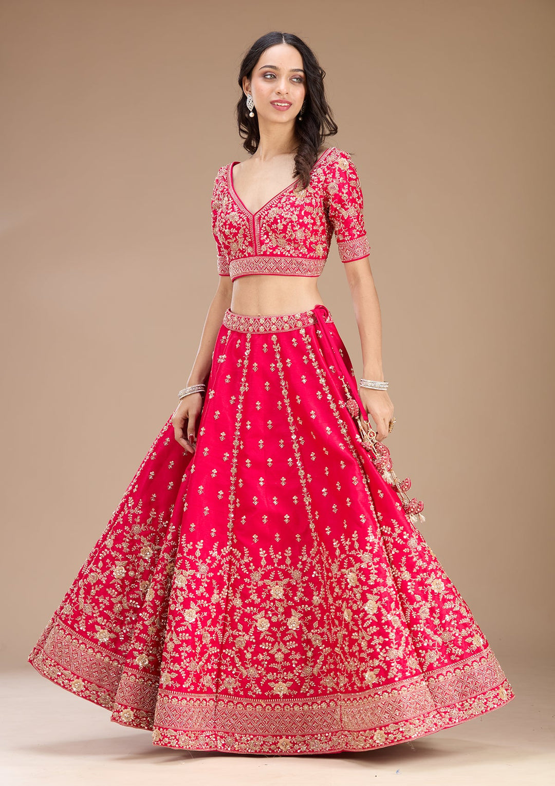 Rani Pink Zariwork Raw Silk Readymade Lehenga