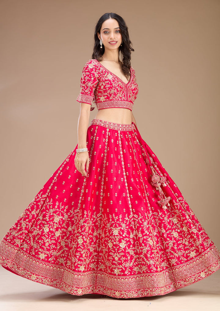 Rani Pink Zariwork Raw Silk Readymade Lehenga