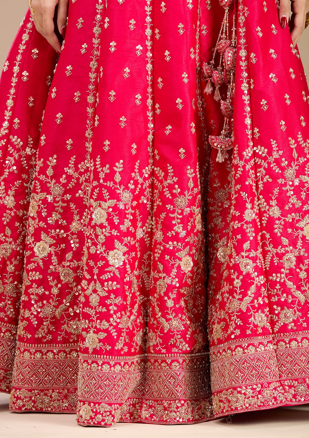 Rani Pink Zariwork Raw Silk Readymade Lehenga