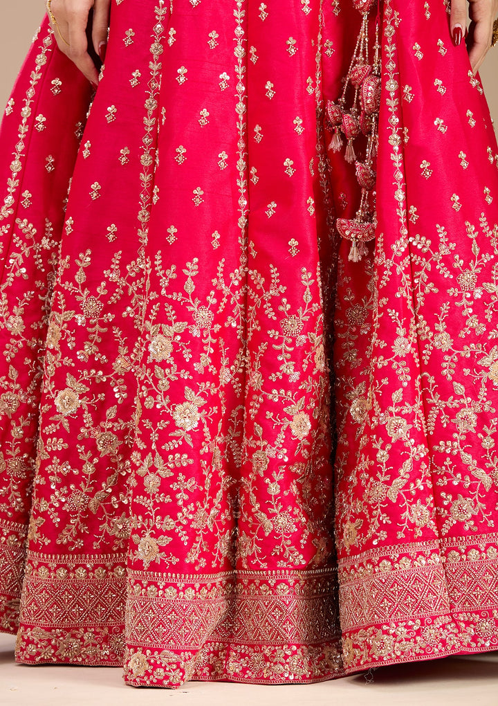 Rani Pink Zariwork Raw Silk Readymade Lehenga